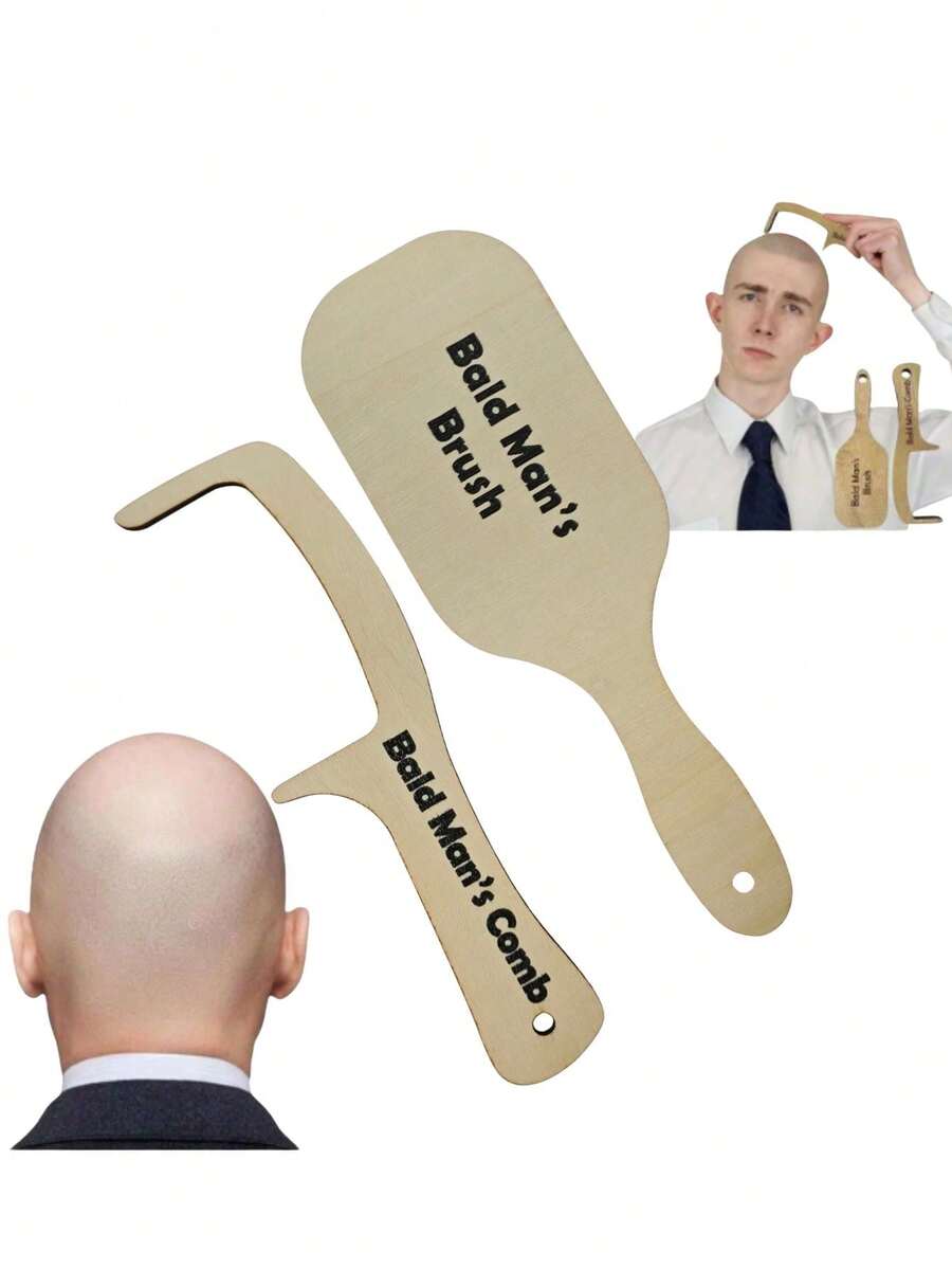 Bald Men Comb And Brush Set, Humorous Gag Gift, Birthday Father's Day Novelty Prank Gift - Multicolor - View 1