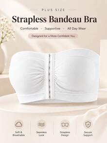 Women's Plus Size Seamless Soft Strapless Convertible Bra, White Front Closure Side Support, Backless Invisible Strap Top Bra - White - View 7
