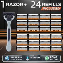2 Handles + 36 Blades 6-Layer Manual Razor For Men & Women, Stainless Steel Replaceable Shaving Razor, Ergonomic Non-Slip Handle, Smooth Close Shave Beard Grooming Tool - Grey - View 18