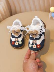 Sepatu Bayi Balita Motif Hati, Sepatu Jalan Bayi Perempuan Motif Patchwork Vintage, Desain Berkualitas Tinggi - Teal Blue - View 11