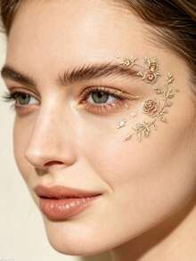 1pc Autumn Hot New Foil Rose Face Sticker, Foil Wrapped Rose With Elegant Luxury Atmosphere, Suitable For Creating High-End Luxury Makeup Look, Self-Adhesive For Easy Application, Face Sticker Shop Exclusive - Multicolor - View 3