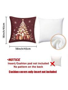 4pcs/1pc Burgundy Christmas Pillow Cover Set‑Golden Christmas Tree, Snowflake, Reindeer,Printed Cushion Covers,For Living Room Decoration, Sofa And Bedroom Decor, (Filling Not Included) Great For Christmas Decorations, Christmas Party, Home Decor - Multicolor - View 3
