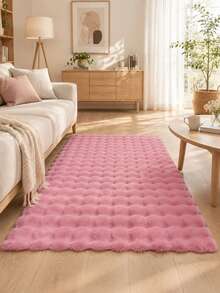 1pc Pink 3D French Bubble Plush Rectangular Rug, Fluffy Soft Floor Mat, Suitable For Bedroom Living Room, Comfortable Aesthetic Home Decor Carpet, Luxurious Soft Plush Rectangular Rug, Bedroom Living Room Home Decor, Bedroom Carpet, Carpet, Living Room Area Rug, Area Rug, Mat, Home Decor, New Year Decor, Winter Decor, Room Decor, Washable Carpet, Floor Decor - Pink - View 3