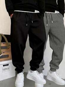 2pcs Men's Casual Sports Pants, Classic Drawstring Waist Elastic Cuff Sweatpants - Multicolor - View 1