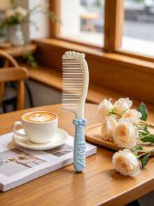 1pc Pastel Style Plastic Hand Hair Comb, Long Handle Design With Embossed Letter Prints, Smooth Teeth For Tangle-Free Hair Styling, Portable Hairdressing Comb For Daily Hair Care, Bathroom Vanity, Travel And Salon Use - Multicolor - View 8
