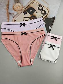 4pcs Women's Multi-Color Milk Silk Cute Bow Comfortable Loose Fit Triangle Panties - Multicolor - View 2