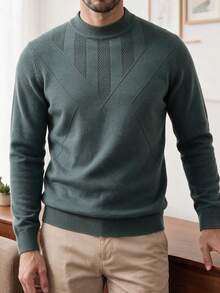 Men's Thin Knit Sweater, Stand Collar Casual Style, Business/Commute Inner/Outer Wear, Autumn/Winter, Long Sleeve Top - Green - View 5