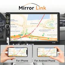 VENBES 7 Inch Double‑DIN Car Stereo Wired CarPlay Android Auto Mirror‑Link MP5 Car Radio + 12‑LED Rear‑View Camera Bluetooth FM USB AUX - With Steering Wheel Remote - View 3