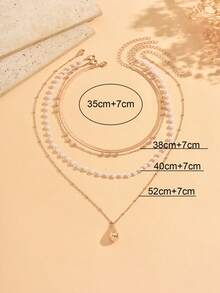 4pcs/Set Casual Versatile Multi-Layer Stackable Faux Pearl Gold Necklace Set Fashion Water Drop Pendant Women's Neck Jewelry Suitable For Daily Wear And Date Party Chain Length Cut By Segment Not Fixed - Multicolor - View 4