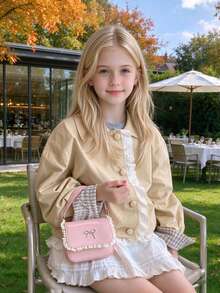 1pc Sweet Style Children's Handbag, Polka Dot Pattern With Lace Trim And Bow Decoration, Flap Design Small Bag, Girls Mini Accessory Bag, Adjustable Shoulder Strap Crossbody Bag, Little Girl Coin Purse, Suitable For Daily Outings, Parties, Travel, Matching Accessories - Multicolor - View 6