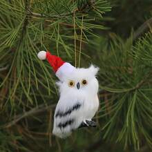 1pc Plush Realistic Owl Christmas Tree Ornament, Cute White Small Animal Hanging Decoration, Christmas Home Decor, Christmas Gift, Christmas Prop - Multicolor - View 2
