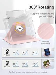 Acrylic Transparent Crystal Protective Case, Compatible With Sleep/Wake Function For IPad, Compatible With IPad And Tablet PCs, 360-Degree Rotating Protective Case, Compatible With IPad Mini 4/5/6 (9.7 Inch), IPad (10.2 Inch), IPad Air 4/5/6 (10.9 Inch), Suitable For 10th Generation IPad, Soft TPU Material Frame, Compatible With 10th Generation IPad, IPad Pro (11 Inch), IPad Air (11 Inch, M2), IPad Air (13 Inch) And IPad Pro (11 Inch, M4) - Pink - Pink - View 9