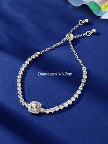 1pc Elegant Rhinestone Tennis Bracelet For Women Round Halo Sparkly Chain Bracelet For Wedding Party Date Night - Silver - View 4