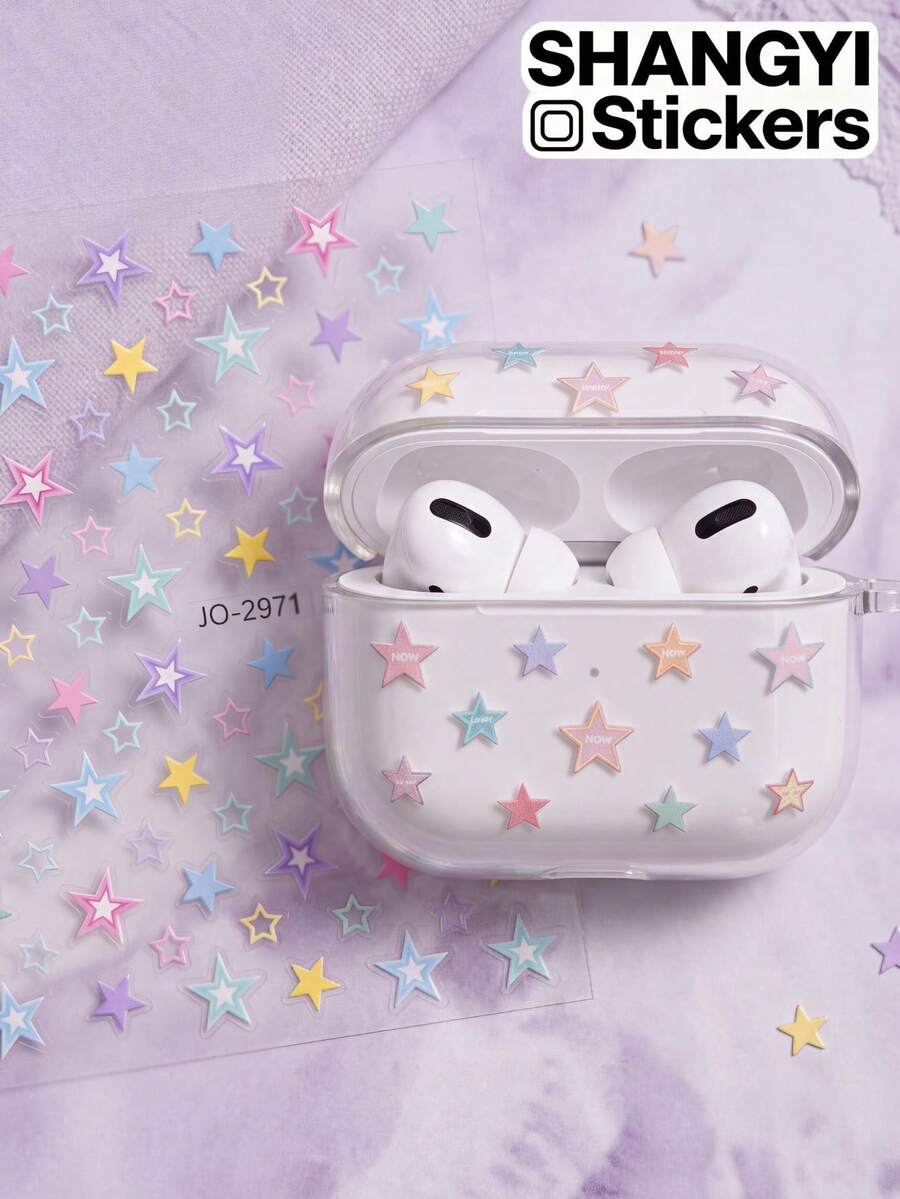 2 Styles Colorful Macaron Star Decorative Stickers, Multiple Star Patterns With Soft And Translucent Colors, Suitable For Decorating Cameras, Earphone Cases, Notebooks, Exquisite And Personalized Appearance - one-size - View 1