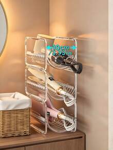 1pc Hair Curling Wand Storage Rack, Hair Dryer Storage Box, Egg Roll Wand Organizer Box, Item Storage Stand, Straight Hair Comb Organizer Stand, Straight Hair Clamp Holder, Stand, Stackable Design, Tabletop Style, Transparent Acrylic - Clear - View 5