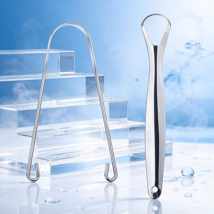 Stainless Steel Tongue Scraper Set, Home Tongue Cleaning Tool, Tongue Coating Remover, Washable, Reusable, Home Oral Care Tool