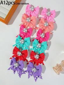 12/6pcs Girls Colorful Pearl Fabric Bow Hair Clips Princess Style Alligator Hair Clips Hair Accessories Non-Damaging Side Clips For Daily Use - Multicolor - View 9