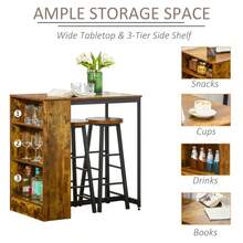 Industrial Bar Table Set 2, 3 Pieces Pub Table And Bar Stools With Storage Shelf Kitchen - Rustic Brown + Particle Board - View 5