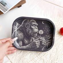 Cabin puff 1pc Black & White Hand-Drawn Gorilla Blowing Dandelion Rolling Tray, Excellent Rolling Tool, Ideal Holiday Gift - Print - View 3