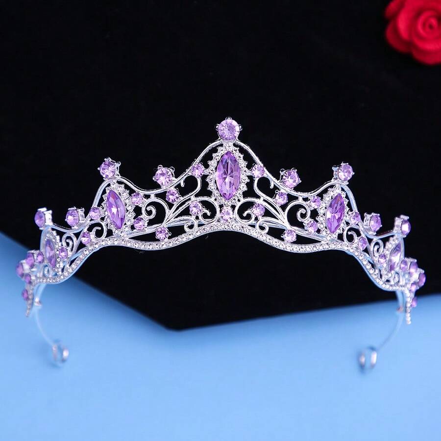 1 Queen Crown And Tiaras Princess Crown, Suitable For Women And Girls, Crystal Headband, Suitable For Bridal Princesses, For Weddings And Parties. - 4225 Silver Purple - View 1