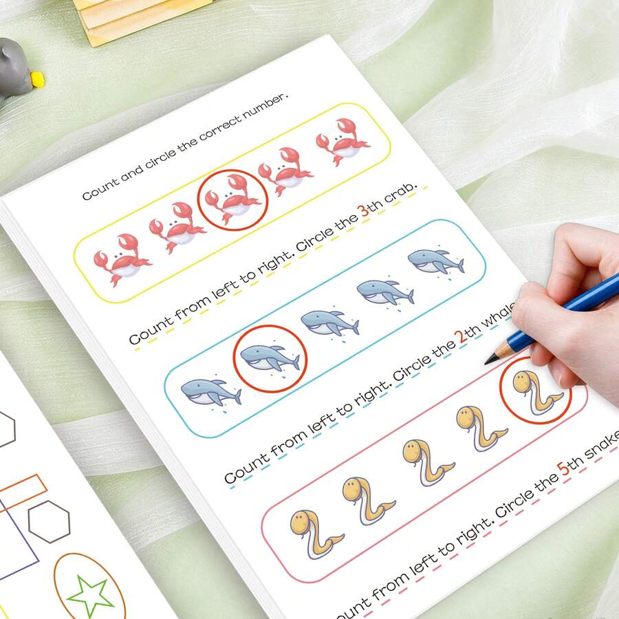 Math Workbook, 32 Pages, Multi-Type Math Exercises, Shape Recognition, Basic Addition & Subtraction, Visual Tracking & Critical Thinking Training, Brain Math Activities - Single Piece - View 1