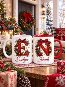 Personalized Letter Christmas Mug, Customized Name Hot Chocolate Cup, Nostalgic Santa Claus, Christmas Gift For Colleagues, Letter Coffee Cup For Friends - Multicolor - View 3