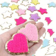 1Pc/3/5/8/10/12Pcs Star & Heart Shaped Glitter Velvet Applique Patches With Gold Edge, Multicolor Iron-On/Sew-On Velvet DIY Embroidery Patches For Women, Random Style, Random Color - Multicolor - View 5