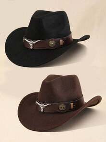 1pc Western Cowboy Hat, Suitable For Men And Women, Made Of Soft Wool Felt Material With Leather Band, Suitable For School, Christmas, Halloween, Festivals, And Casual Daily Wear - Multicolor - View 9