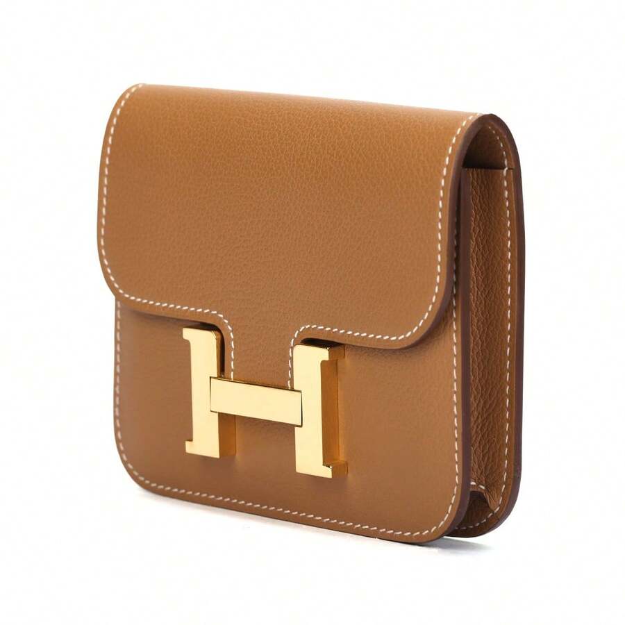 Hermès HERMES Constance Slim cartera de piel de becerro Evercolor con cierre dorado, monedero, riñonera, para mujer, 37 Gold color oro marrón - Marrón - Ver 1