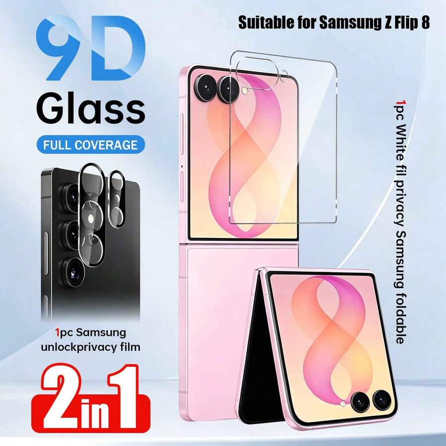 Yezodawee HD Tempered Glass Screen Protector With Black Camera Lens Cover, Compatible With Galaxy Z Fold 5/Z Fold 6/Z Fold 7/Z Fold 8/Z Fold 8 Ultra, Precise Edge Protection, Anti-Scratch Layer, Outer Screen Glass Film, Suitable For Z Flip 8 Z Z Flip 6 Tech Enthusiasts - Clear - View 1