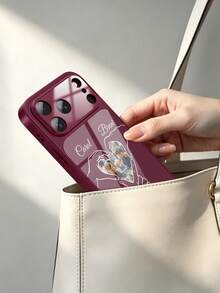 1pc Custom Heart Photo Fashion Phone Case, DIY Heart Design For A Family Of Three, Glossy Dark Background, Wine Red Corning Gorilla Glass, Cherry Color, Compatible With IPhone 18 Pro Max/17 Pro Max/16 Pro/15/14 Plus/13 Pro Max And Other Models. - Burgundy - View 5