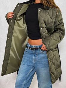 Women's VELVET COLLAR COAT Winter Coats - Khaki - View 1