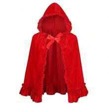 1pc Women's Gothic Velvet Hooded Cape, Red Little Red Riding Hood Cosplay Cloak, Lace Trim Contrast, Suitable For Halloween And Christmas Parties - Multicolor - View 13