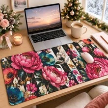 1pc Leopard Peony Floral Mouse Pad, Vintage Snow Leopard Pink Flower Stripe Pattern Extended Desk Mat For Home Office And Gaming, Sizes S/M/L/XL - View 6