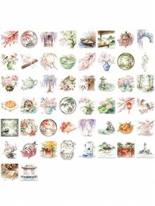 50pcs Chinese Style PET Stickers, Transparent Waterproof, Suitable For DIY Scrapbooking, Planner, Phone, Laptop, Cup Decoration - Multicolor - View 3