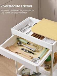 White & Gold 3-Tier Kitchen Cart, Bathroom Storage Organizer, Removable Top Tray, With Drawers And Compartments, Plastic Material, Easy Assembly, Rolling Serving Cart, Christmas Gift - View 7