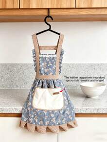 Celemek Motif Bunga Klasik, Celemek Tanpa Lengan Bergaya Gaun dari Kain Poliester dengan Hiasan Rumbai, Dekorasi Renda, dan Saku Depan Besar, Tali Belakang yang Dapat Diatur, Cocok untuk Memasak, Memanggang, Membersihkan Rumah, dan Penggunaan Rumah Tangga Sehari-hari - Berbagai gaya - View 7