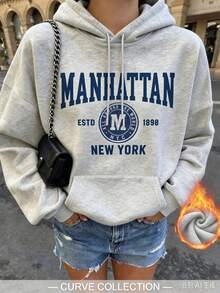 Women's Manhattan New York Print Sweatshirt, Fashion Streetwear Pullover Sweatshirt, Urban Outfit Essential, New Arrival - Dark Gray - View 5
