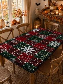 Taplak Meja Motif Salju Kotak-kotak Merah & Hijau Natal, Penutup Meja Kain Tahan Lama, Penggunaan Dalam & Luar Ruangan, Dekorasi Meja Pesta & Acara Liburan - B - View 2