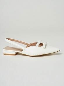 Women's Pointed Toe Double Bow Back Strap Flat Sandals, Fashion Hollow Out Outdoor - White - View 5