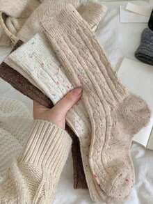 1/3 Pairs Women's Thick Warm Wool Retro Style Mid-Calf Socks, Autumn/Winter - Multicolor - View 3