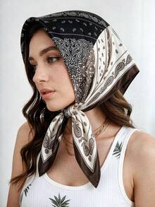 1pc Vintage Paisley Floral Print Square Silk Scarf For Women, Suitable For Autumn Layering, Daily And Outdoor Wear, Christmas And New Year Gift - Multicolor - View 2