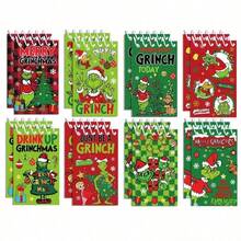The Grinch Coil Notebook Kit, 8 Different Pattern Notebooks, Blank Pages, Compact Portable Size, Funny Holiday IP Cover Printing, Suitable For Christmas Small Gifts, Party Favors, Christmas Stocking Stuffers, Daily Notes, Christmas Theme Stationery Memo Pads - Multiple Styles - View 4