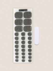 Cross-Border New Arrival Semi-Cured Gel Summer Toe Nail Stickers, Glitter Flash Design, In Stock Wholesale, Waterproof & Long-Lasting - Grey - View 4
