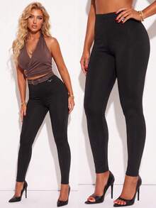 Plus Size Women Elastic Waist Casual Yoga Black Leggings Spring Sports Fall - Multicolor - View 7