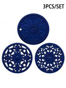 3pcs Silicone Heat Resistant Mats, Multi-Functional Patterned Heat-Proof Pads For Countertop, Suitable For Hot Pots And Hot Plates, Kitchen Supplies - View 9