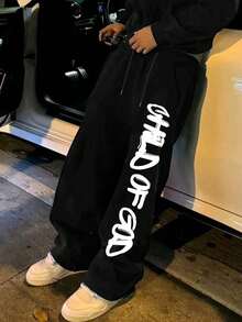 Pantalón de chándal de pierna recta con estampado de "Child of God", corte holgado, unisex, ropa casual urbana, cómodo, apto para todas las estaciones, pantalón deportivo con estilo para hombres - A - Ver 1