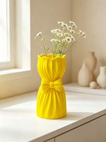 Girl Style Bowknot Art Vase, 3D Pleated Design Creating Fabric Gift Bag Visual Effect, Smooth And Soft Lines. Matte Delicate Texture, Suitable For Flower Arrangement And Decoration, Easily Brighten Living Room, Bedroom Desktop Atmosphere. - Multicolor - View 6