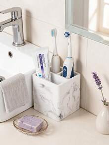PAWSIN Marble Pattern Electric Toothbrush Holder, 3-Compartment Bathroom Countertop Organizer Rack, Can Store Toothpaste, Razor, Makeup Brushes, Vanity Storage Basket - Multicolor - View 1