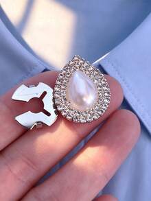 1PC/2PCS Elegant Heart Geometry Button Covers, Shirts Button Cover Clip On Button Covers Fashion Crystal Cufflinks Cover - Silver - View 5